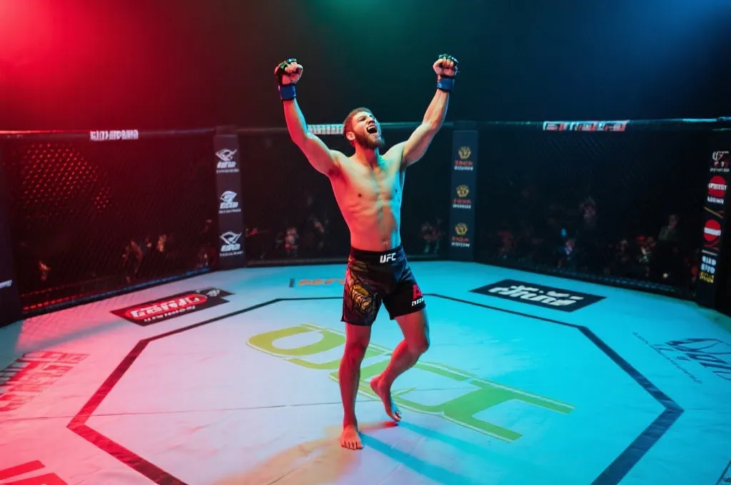 MMA选手在八角笼胜利庆祝